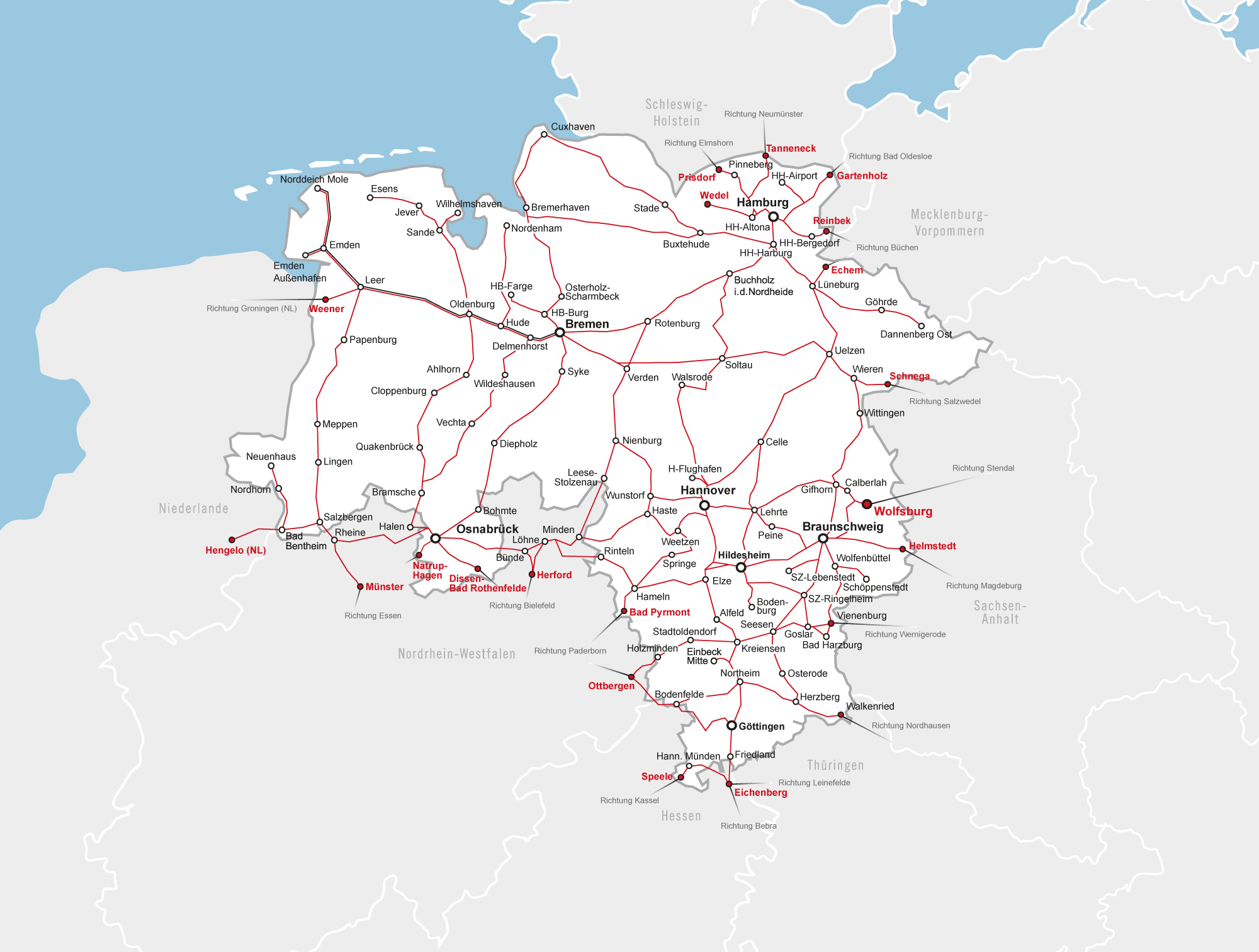 Geltungsbereich des Niedersachsentickets