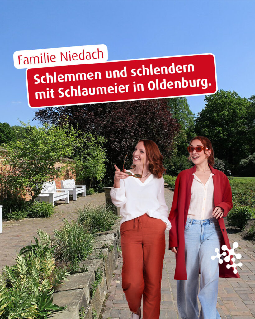 Heute fährt die ganze Familie Niedach nach Oldenburg. 🚉​ ☀️⁠
Um gut in den Tag zu starten, gönnen sich die vier erst ‘mal ein ausgiebiges Schlemmerfrühstück ⁠
im Koffie Kliek . 🍳⁠
Dann folgt ein entspannter Spaziergang im Schlossgarten, bevor es ins Museum für Natur und Mensch geht. 🌱 Dabei kann Nico alle mit seinem Faktenwissen zu den Ausstellungsstücken beeindrucken. Da hat sich wohl einer schlau gemacht!⁠
⁠
Den Abend genießt die Familie glücklich und zufrieden bei Mamma Mia mit Pizza und Vino. 😋 (Nein, Nico natürlich nicht! Der würde den auch gar nicht mögen.)⁠
⁠
Bild 1 © Frank Vincentz / Wikimedia Commons⁠
Bild 2 © JoachimKohler-HB / Wikimedia Commons⁠
Bild 3 © Fridolin freudenfett / Wikimedia Commons⁠
⁠
@schlossgartenoldenburg⁠
@koffie_kliek⁠
@natur_und_mensch⁠
@ristorante_mammamia⁠
#NiedersachsenTicket #Niedersachsen #unterwegs #family #qualitytime⁠