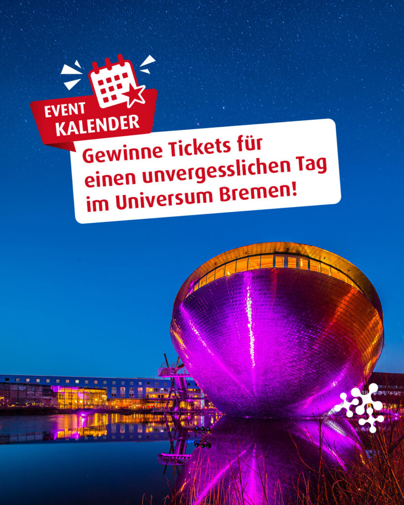 Einmal Wissenschaft zum Anfassen. 🪐✨⁠
⁠
Gewinne Tickets für einen Tag voll faszinierender Wissenschaft. ⁠
So einfach geht’s:⁠
⁠
1️⃣ Like den Post. 💛⁠
2️⃣ Folge uns. 😊⁠
3️⃣ Kommentiere, aus welcher Stadt du anreist. 🚆⁠
⁠
Von interaktiven Experimenten bis hin zu beeindruckenden Phänomenen – hier gibt es viel zu staunen! ⁠
⁠
Teilnahmeschluss ist der 25.01.2026 um 23:59 Uhr.⁠
⁠
Fotos © Universum® Bremen⁠
⁠
@universum_bremen⁠
#NiedersachsenTicket #bahnfahren #Bremen #nahverkehrszüge #UniversumBremen