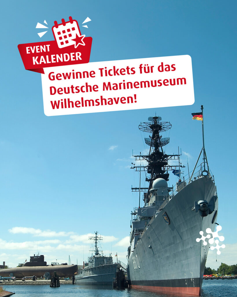 Geschichte auf hoher See. ⚓🚢✨⁠
⁠
Gewinne Tickets für einen Tag voller Schiffe, U-Boote und spannender Marinegeschichte. So einfach geht’s:⁠
⁠
1️⃣ Like den Post 💙.⁠
2️⃣ Folge uns 😊.⁠
⁠
Viel Glück!!!⁠
⁠
Von imposanten Kriegsschiffen bis zu historischen Exponaten – hier gibt es viel zu sehen!⁠
⁠
Teilnahmeschluss ist der 23.02.2026 um 23:59 Uhr.⁠
⁠
Fotos © Deutsches Marinemuseum ⁠
⁠
@deutschesmarinemuseum⁠
#NiedersachsenTicket  #Wilhelmshaven #nahverkehrszüge #Marinemuseum