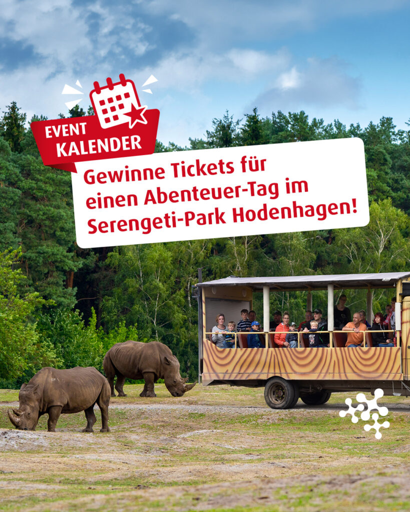 Packt die Ferngläser ein, haltet die Kameras bereit und macht euch auf unvergessliche Begegnungen gefasst! Denn wo Löwen, Giraffen und Co. auf euch warten, wird ein ganz normaler Tag zum absoluten Abenteuer. 🦏 ⁠
⁠
Aufregende Runden in den zahlreichen Fahrgeschäften machen den Kick perfekt! 🎢​⁠
⁠
Gewinne Tickets für deinen Action-Tag im Serengeti-Park! So einfach geht's:⁠
⁠
1️⃣ Like den Post. 💛⁠
2️⃣ Folge uns. 😊⁠
⁠
Viel Erfolg! ✨⁠
⁠
Teilnahmeschluss ist der 31. Juli 2026 um 23:59 Uhr.⁠
⁠
@serengetiparkhodenhagen⁠
Bilder © Serengeti-Park Hodenhagen